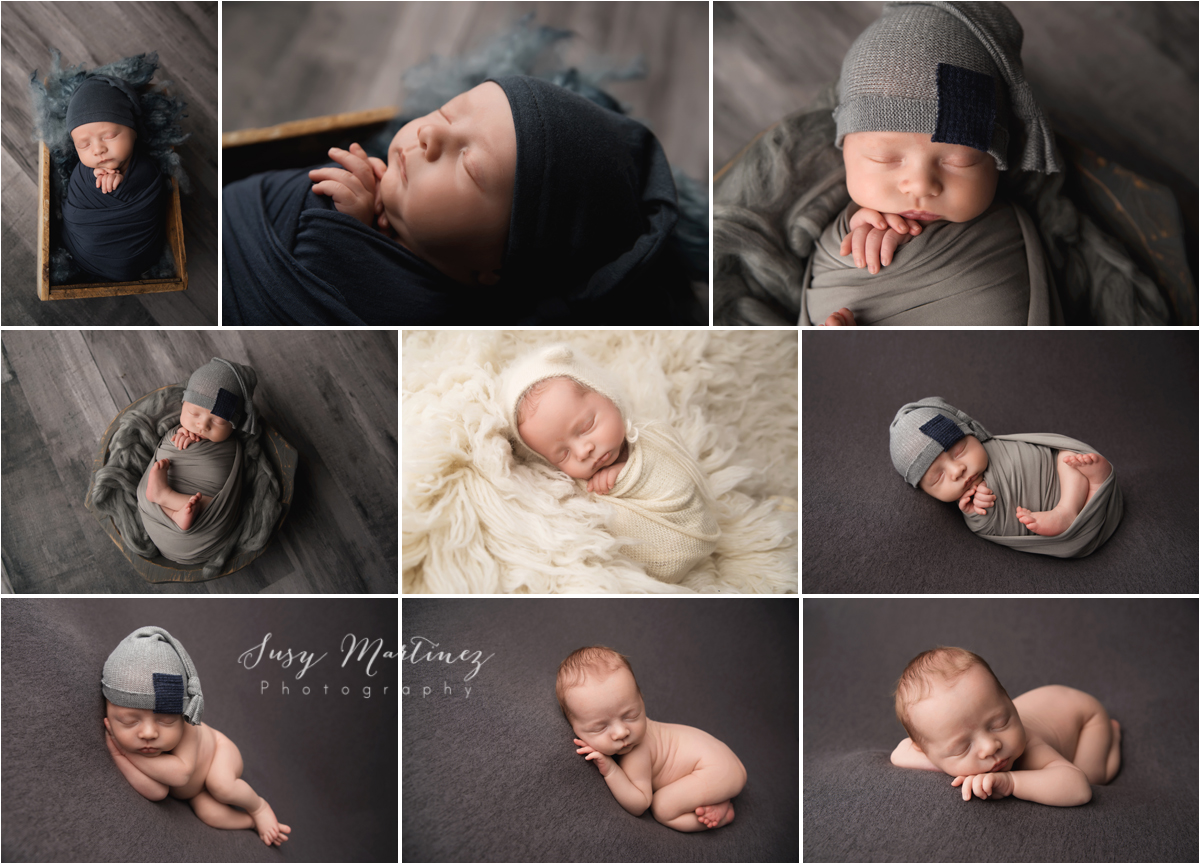 Full Newborn session vs. mini newborn session. Example of a baby boy in gray