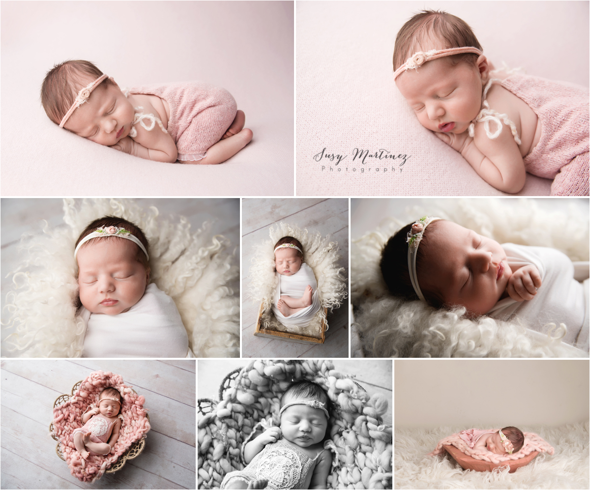 Full Newborn session vs. mini newborn session. Example of a baby girl in pink