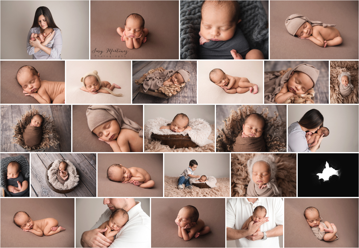 Full Newborn session of a baby boy in neutral colors