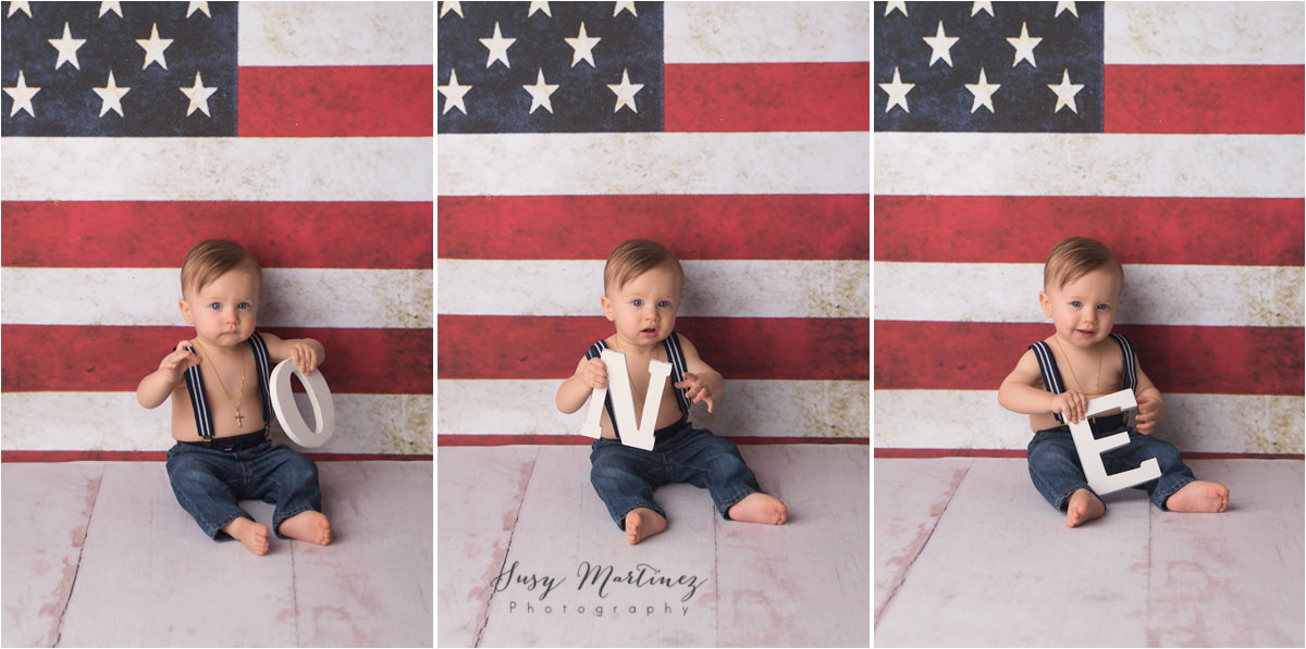 Cake Smash Session in Henderson | Studio Baby Photographer, 4th of July, patriotic, american flag