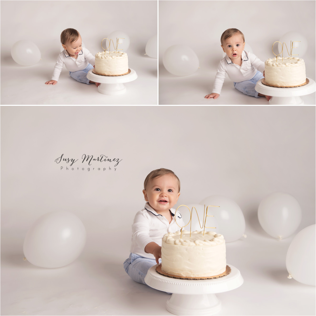 neutral cake smash for baby with Nevada baby photographer Susy Martinez Photography