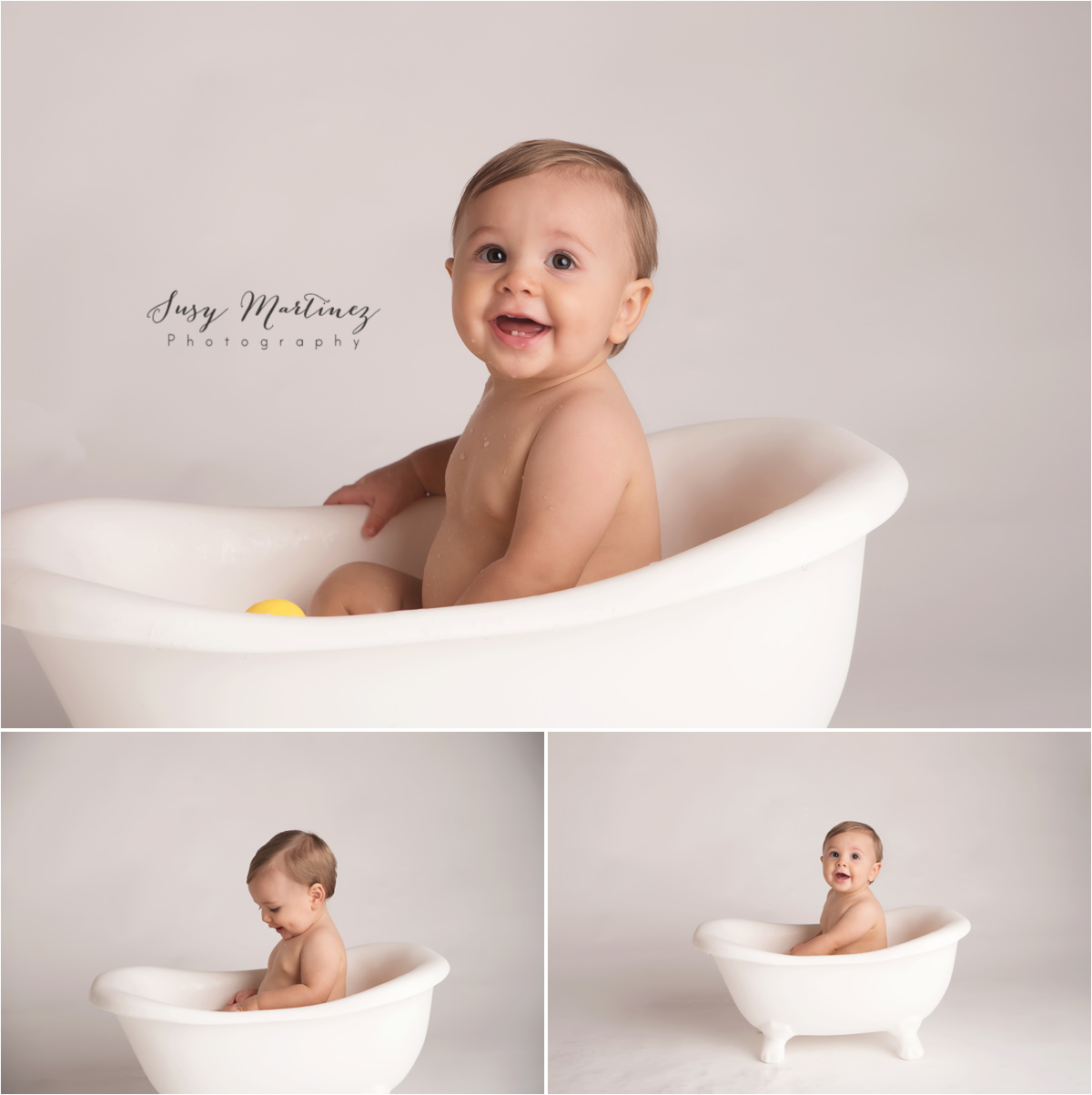 Las Vegas baby photographer Susy Martinez Photography captures birthday baby in tub after cake smash