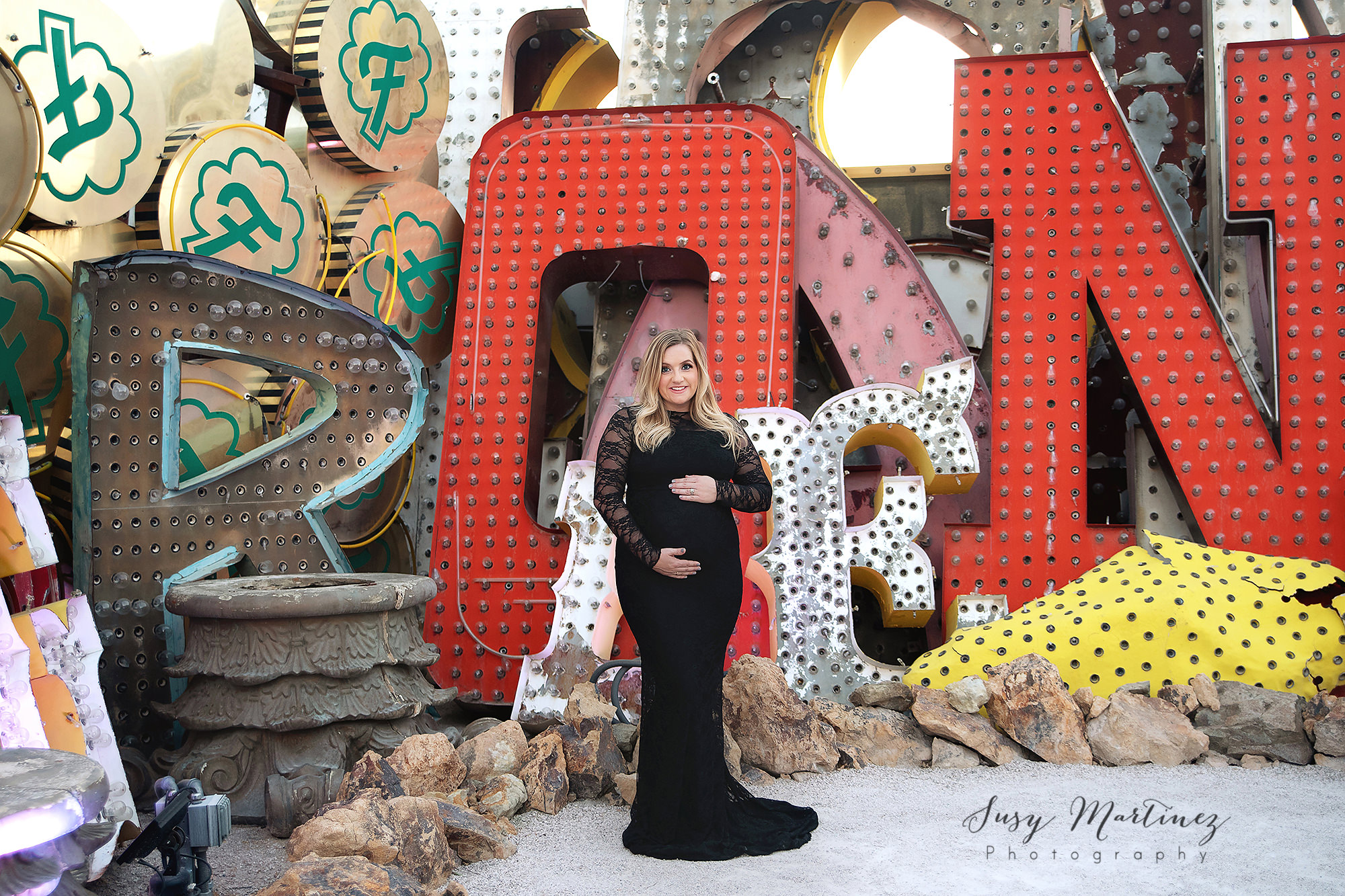 North Gallery maternity session in the Neon Boneyard with Susy Martinez Photography