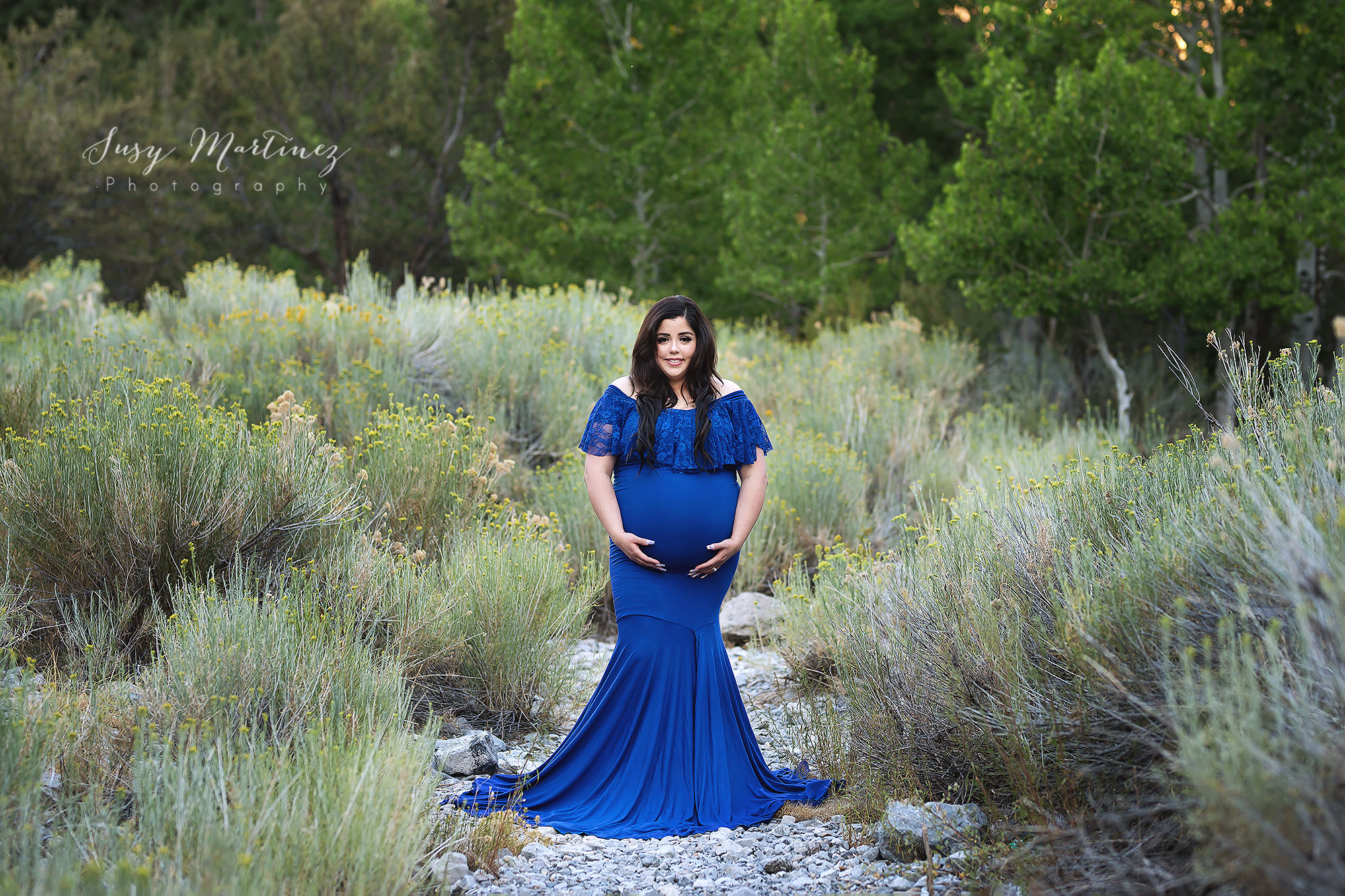 mountain maternity portraits with Sew Trendy Accessories Alyssa gown