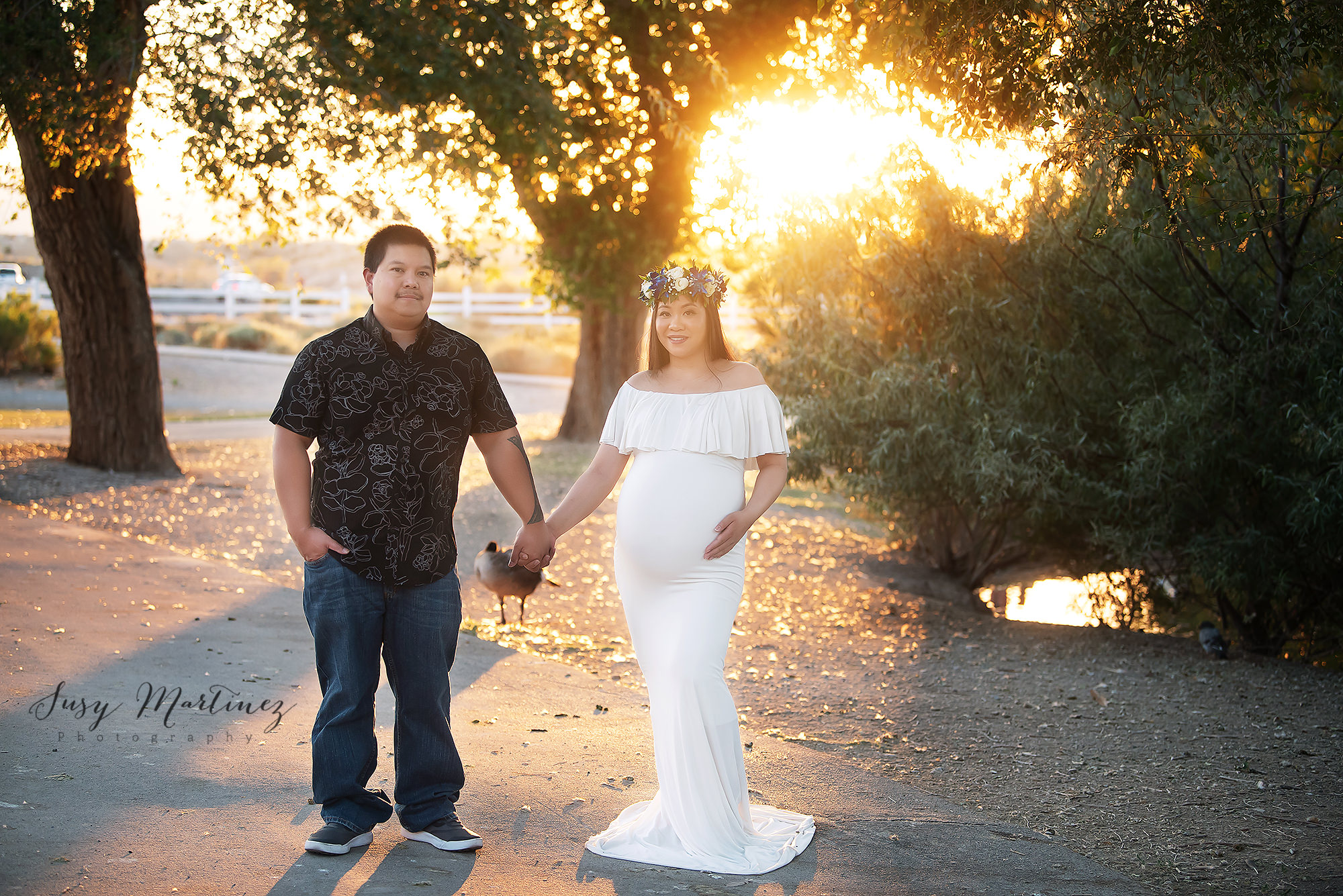 sunset Floyd Lamb Park maternity session with white Sew Trendy Accessories gown
