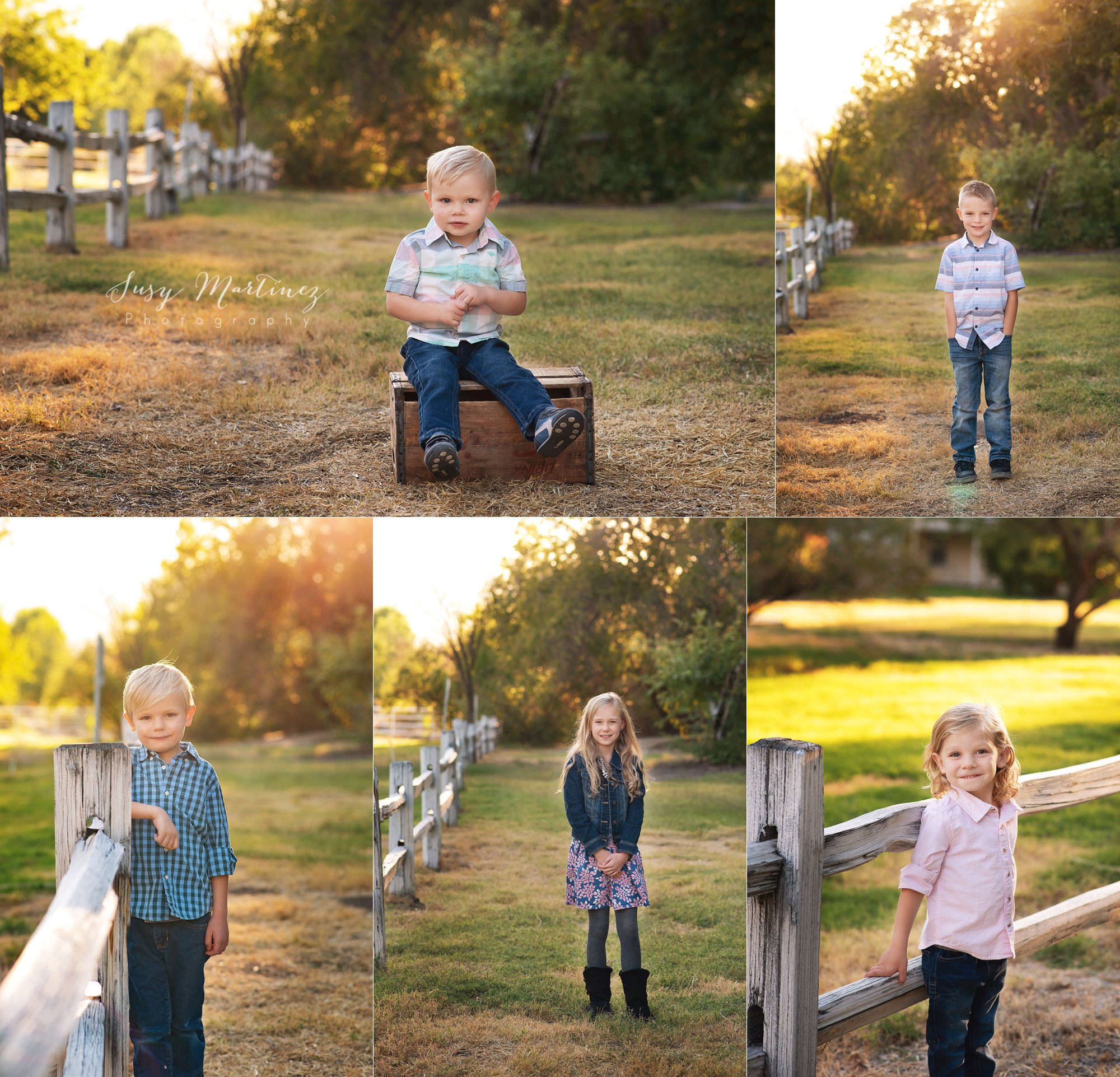 milestone portraits of five children at Las Vegas Farm, Corn Creek