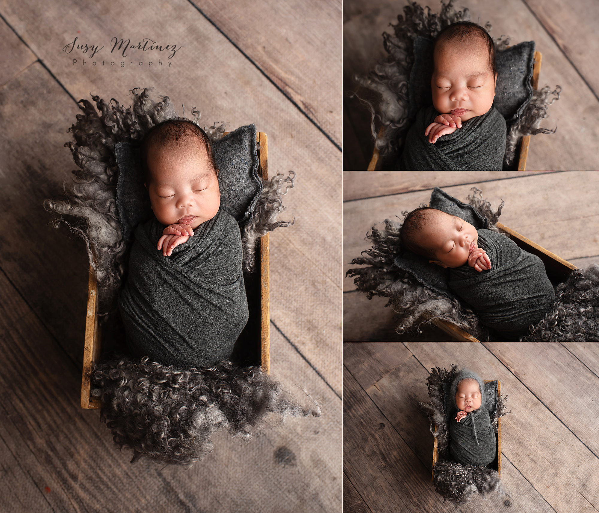 baby wrapped in slate grey photographed in Las Vegas studio