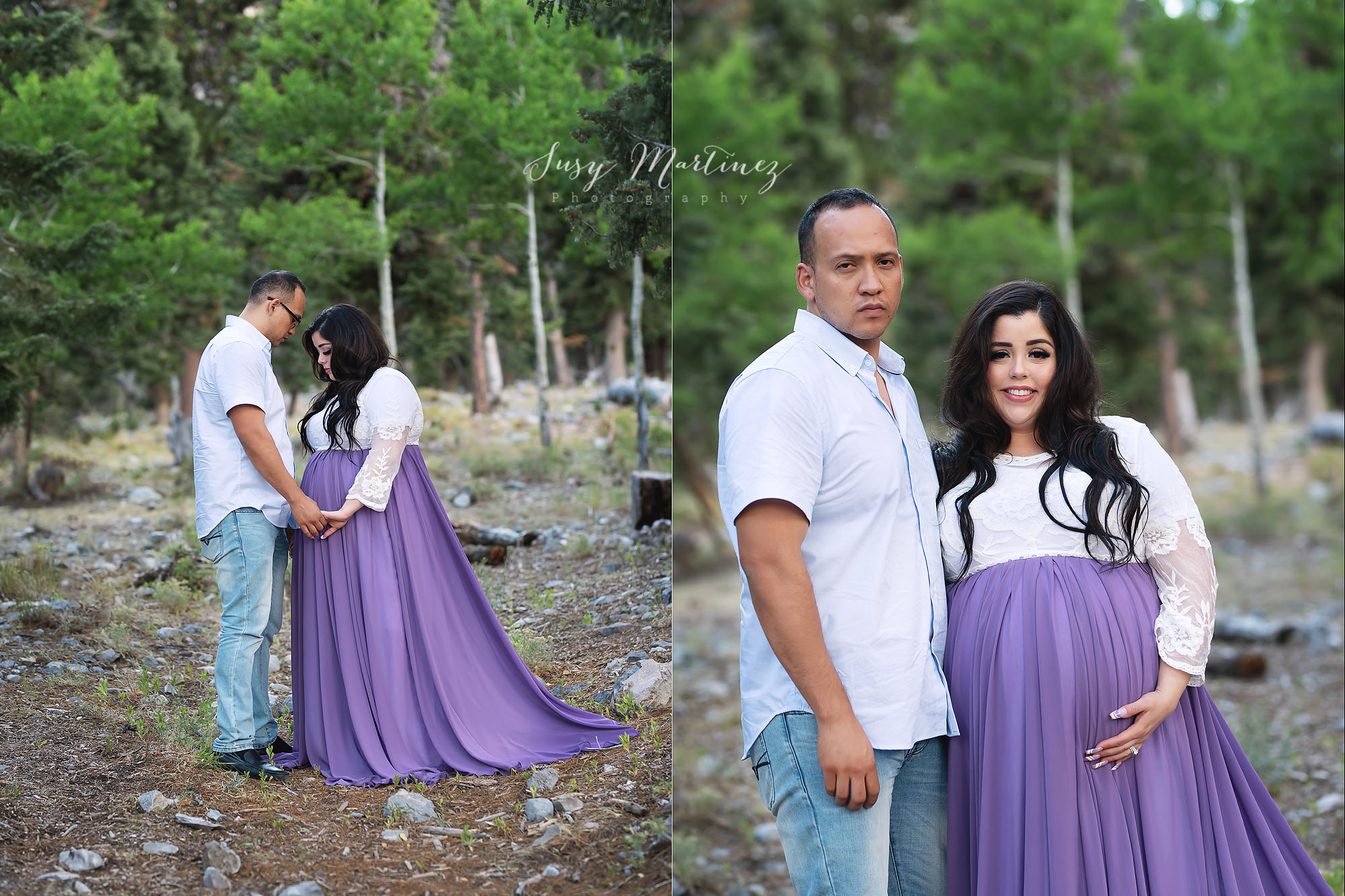 maternity portraits in the mountain with mom in J&L gown