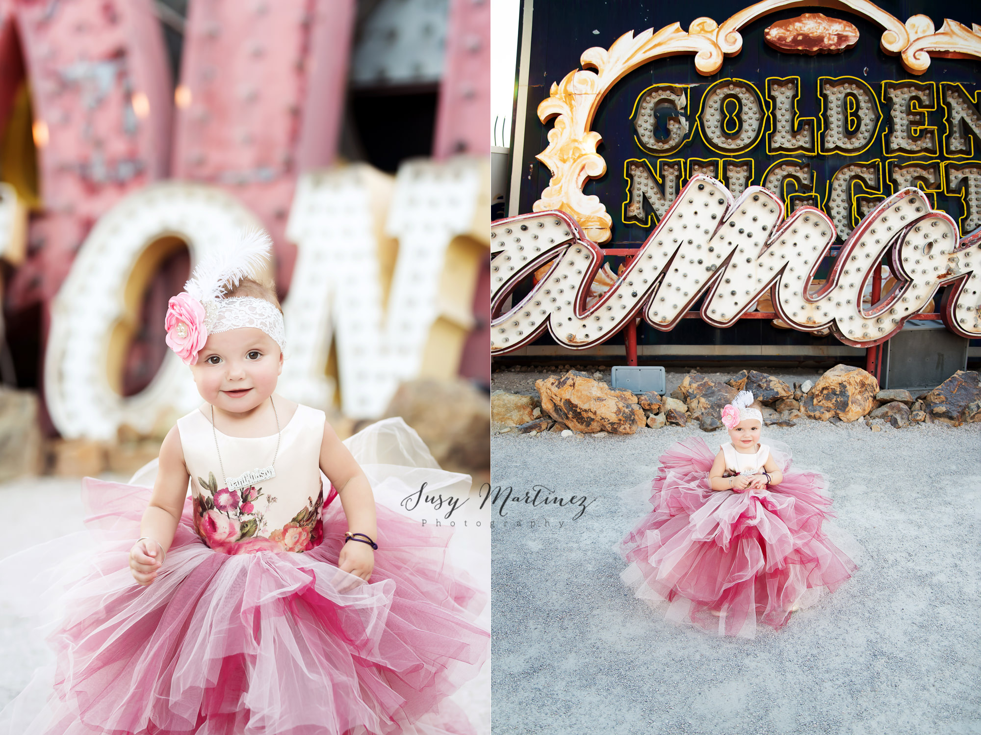 18 month old in Doll Cake dress poses in Neon Boneyard