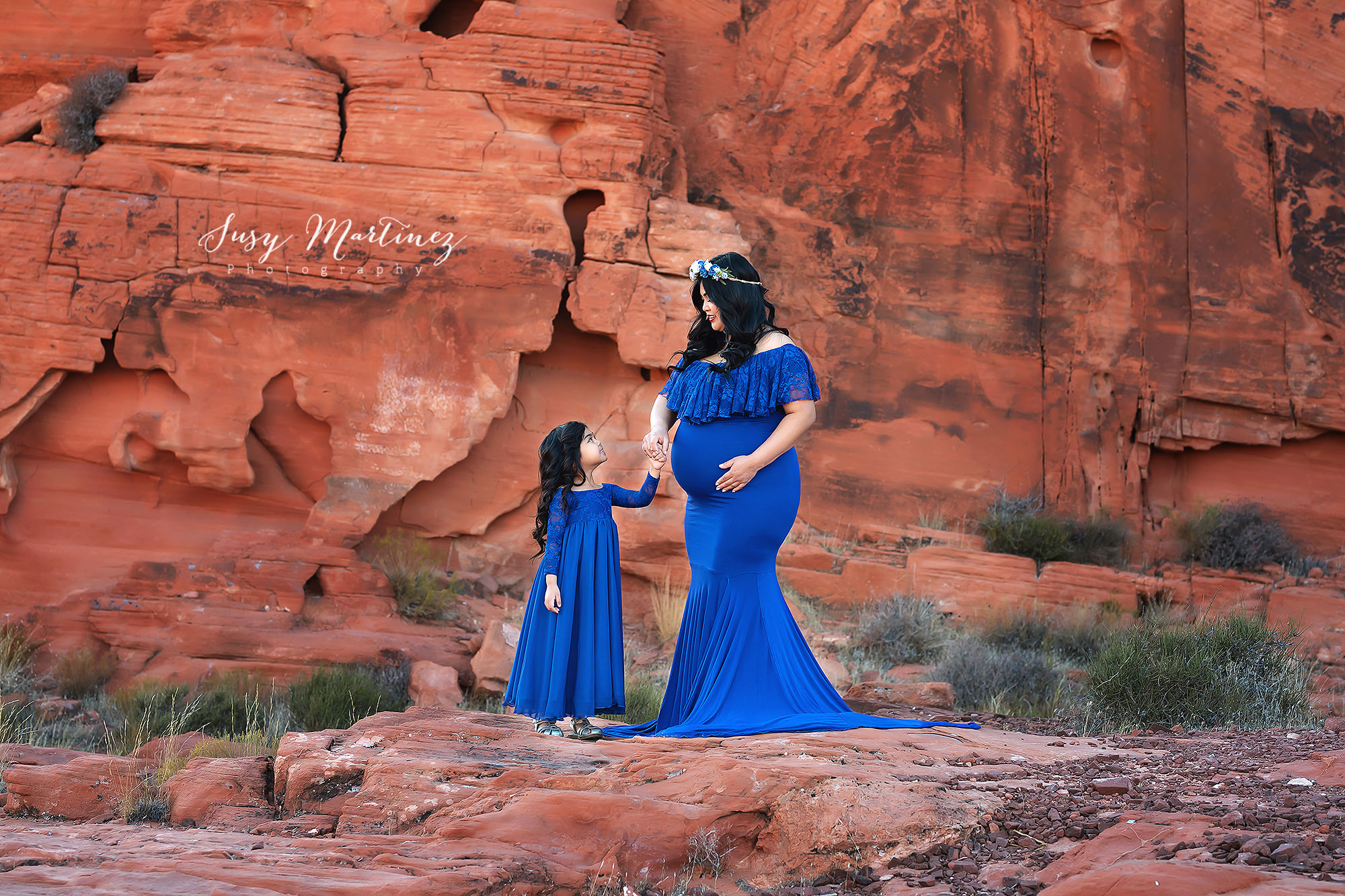 Valley of Fire Maternity Session with mommy and me maternity gown from Sew Trendy Accessories