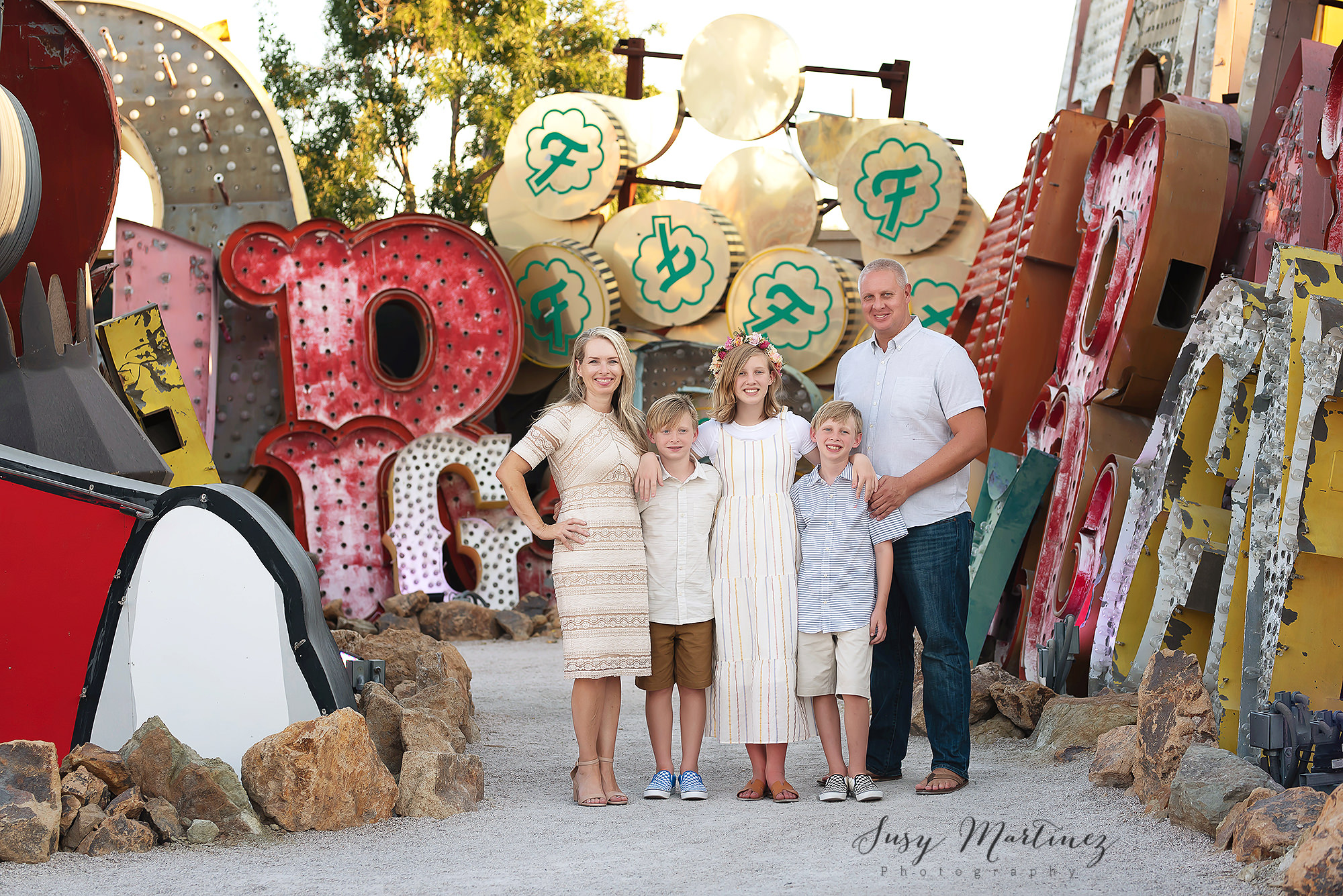 family of five poses together during Las Vegas family session 