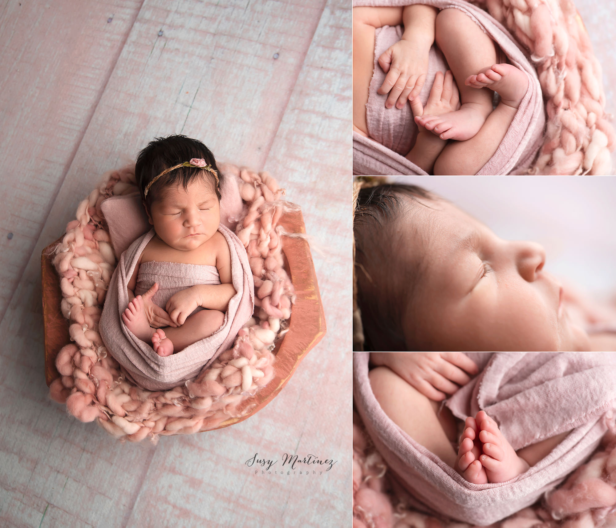 pastel themed newborn session with pink setup in Las Vegas studio